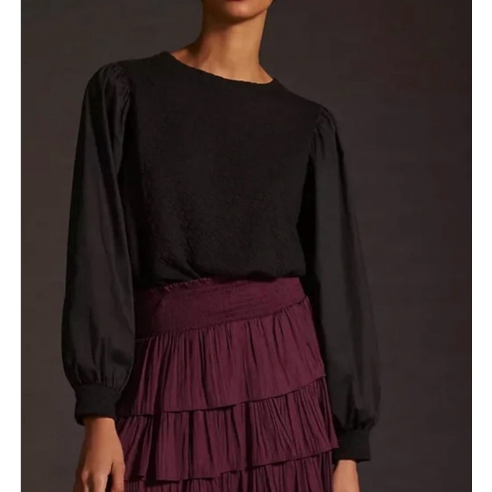 Anthropologie Porridge Black Textured Sweatshirt XS NEW with tags